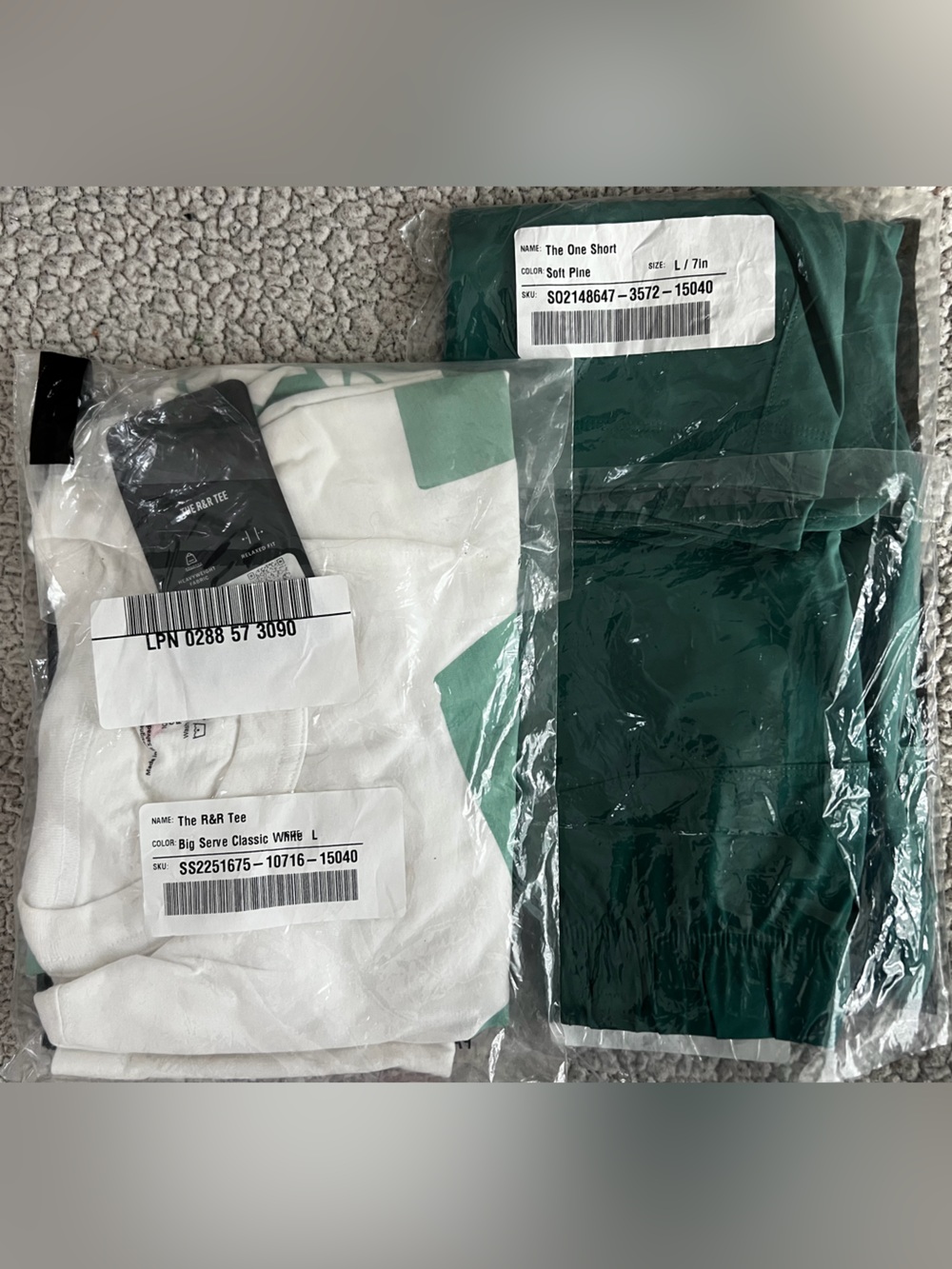 Fabletics White and Dark Green The R&R Tee & The One Short Set